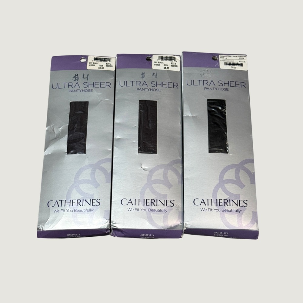 Catherines Ultra Sheer Pantyhose Lot of 3 Black Size A Plus Size Office Preppy